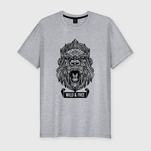 Мужская slim-футболка Горилла в стиле Мандала Mandala Gorilla / Меланж – фото 1