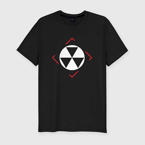 Мужская slim-футболка Символ Fallout в красном ромбе / Черный – фото 1