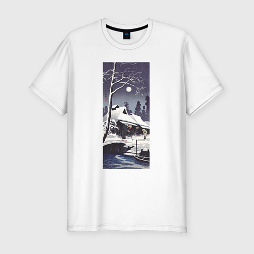 Мужская slim-футболка Moonlight on Snow Зимняя ночь / Белый – фото 1