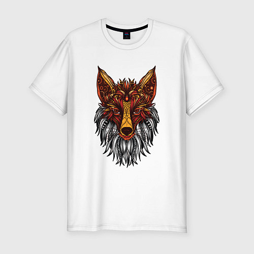 Мужская slim-футболка Лиса в стиле Мандала Mandala Fox / Белый – фото 1