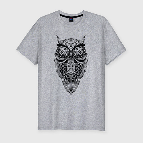 Мужская slim-футболка Сова в стиле Мандала Mandala Owl / Меланж – фото 1