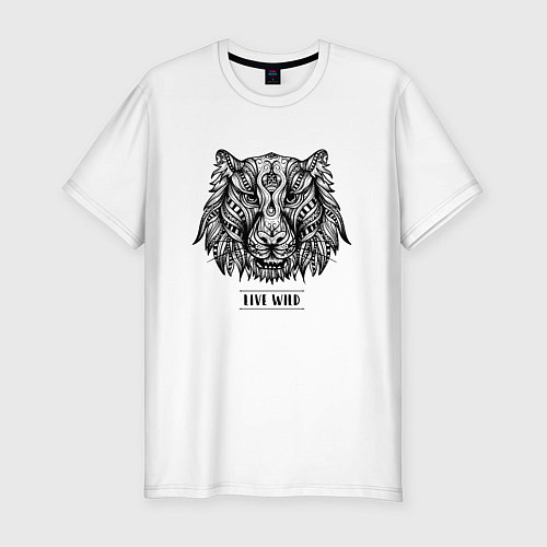 Мужская slim-футболка Тигр в стиле Мандала Mandala Tiger Live Wild / Белый – фото 1