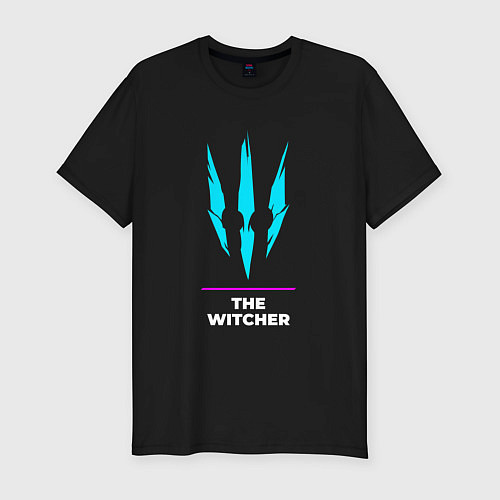 Мужская slim-футболка Символ The Witcher в неоновых цветах / Черный – фото 1