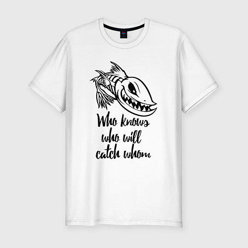 Мужская slim-футболка Who knows who will catch whom Кто знает, кто кого / Белый – фото 1