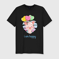 Футболка slim-fit Iam happy поросенок, цвет: черный