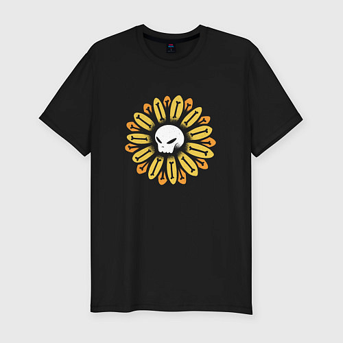 Мужская slim-футболка Череп Подсолнух Sunflower Skull / Черный – фото 1