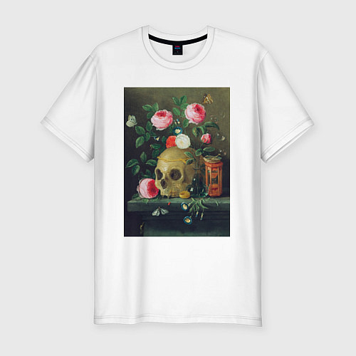 Мужская slim-футболка Vanitas Still Life Череп и цветы / Белый – фото 1
