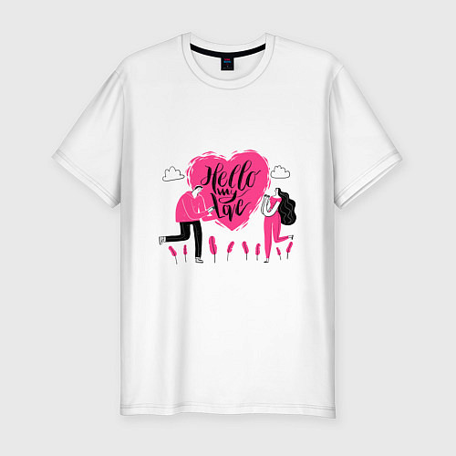 Мужская slim-футболка HELLO MY LOVE / Белый – фото 1