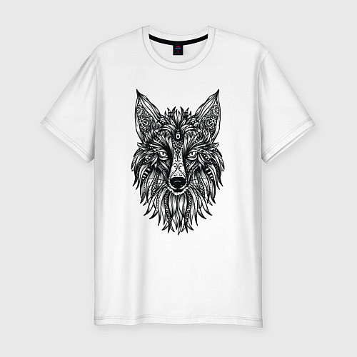 Мужская slim-футболка TRIBAL MANDALA FOX ПЛЕМЕННАЯ ЛИСА МАНДАЛА / Белый – фото 1