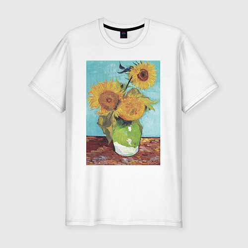 Мужская slim-футболка Vase with Three Sunflowers Подсолнухи / Белый – фото 1