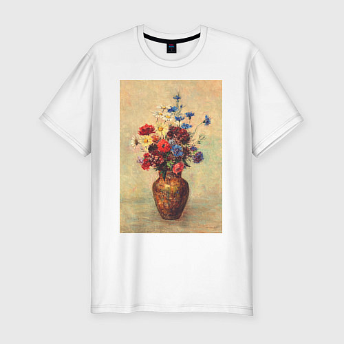 Мужская slim-футболка Flowers in a Vase Букет цветов / Белый – фото 1