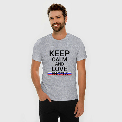 Мужская slim-футболка Keep calm Engels Энгельс / Меланж – фото 3