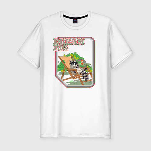 Мужская slim-футболка Большая мечта енота, это помойка / Белый – фото 1