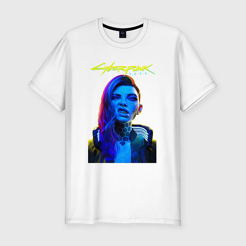 Мужская slim-футболка Cyberpunk 2077 - Grillz girl / Белый – фото 1