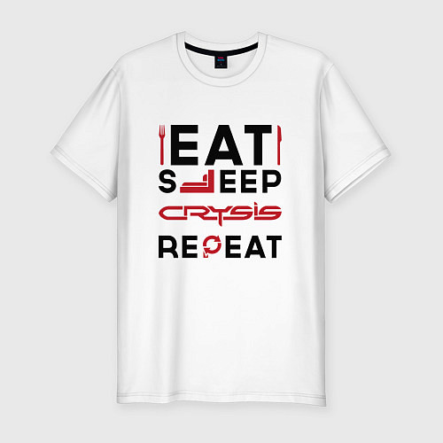Мужская slim-футболка Надпись: Eat Sleep Crysis Repeat / Белый – фото 1