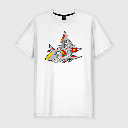 Мужская slim-футболка Акула кибер - самолет / Белый – фото 1