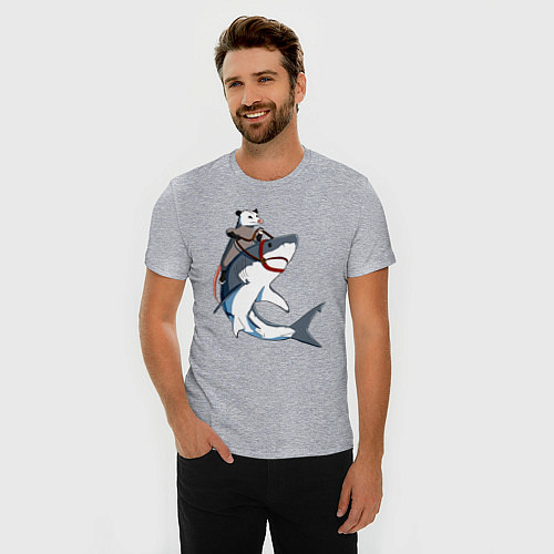 Мужская slim-футболка Опоссум верхом на акуле / Меланж – фото 3
