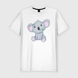 Мужская slim-футболка Милая Коала Сидит С Веточкой