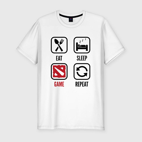 Мужская slim-футболка Eat Sleep Dota Repeat / Белый – фото 1