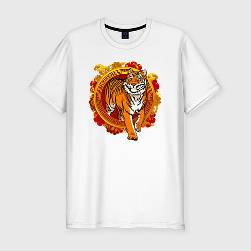 Мужская slim-футболка Тигр выходит из груди / Белый – фото 1