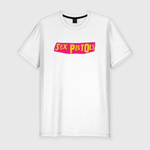 Мужская slim-футболка Sex Pistols Yellow-Pink Logo / Белый – фото 1