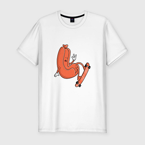 Мужская slim-футболка HOT DOG ON A SKATEBOARD / Белый – фото 1