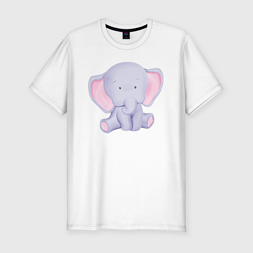 Мужская slim-футболка Милый Слонёнок В Предкушении / Белый – фото 1