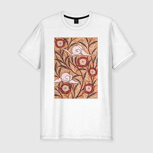 Мужская slim-футболка Samarkande Art Nouveau Flower Pattern Цветочный ор / Белый – фото 1