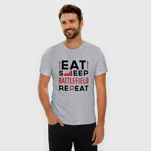 Мужская slim-футболка Надпись: Eat Sleep Battlefield Repeat / Меланж – фото 3
