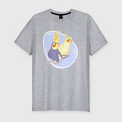 Мужская slim-футболка Попугаи Корелла Птицы
