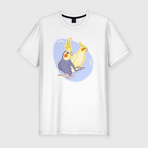 Мужская slim-футболка Попугаи Корелла Птицы / Белый – фото 1