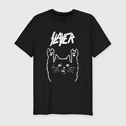 Футболка slim-fit Slayer Рок кот, цвет: черный