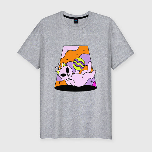 Мужская slim-футболка CAT IN SPACE / Меланж – фото 1
