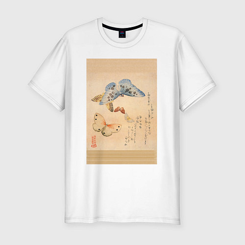 Мужская slim-футболка Японская гравюра Бабочки / Белый – фото 1