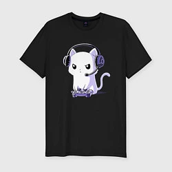 Футболка slim-fit Котёнок игроман The kitten is a gambler, цвет: черный