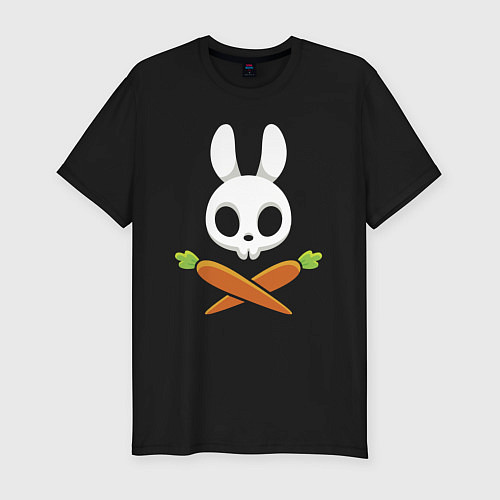 Мужская slim-футболка Череп кролика с двумя морковками / Черный – фото 1