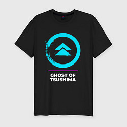 Мужская slim-футболка Символ Ghost of Tsushima в неоновых цветах