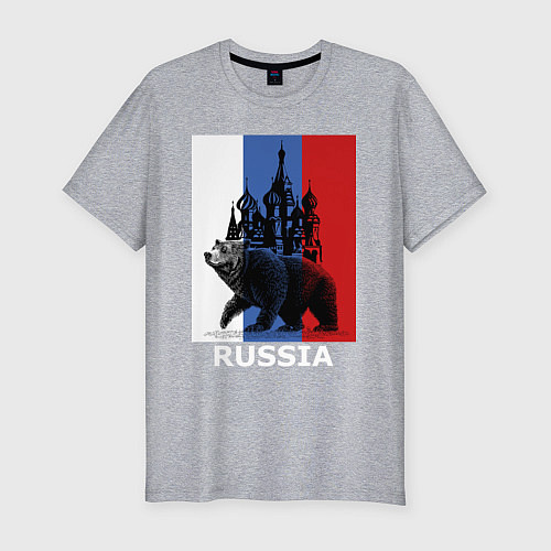 Мужская slim-футболка Медведь и кремль / Меланж – фото 1