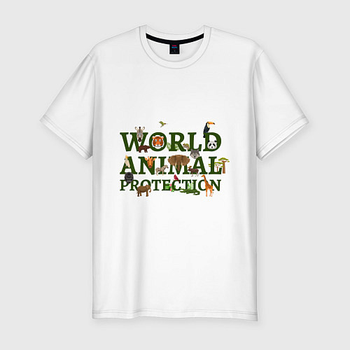 Мужская slim-футболка WORLD ANIMAL PROTECTION / Белый – фото 1