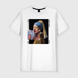 Мужская slim-футболка Девушка с жемчужной сережкой 202X