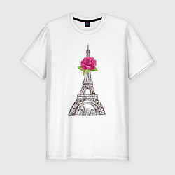 Футболка slim-fit Эйфелева башня и роза, цвет: белый