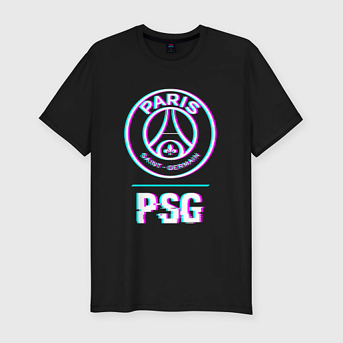 Мужская slim-футболка PSG FC в стиле Glitch / Черный – фото 1