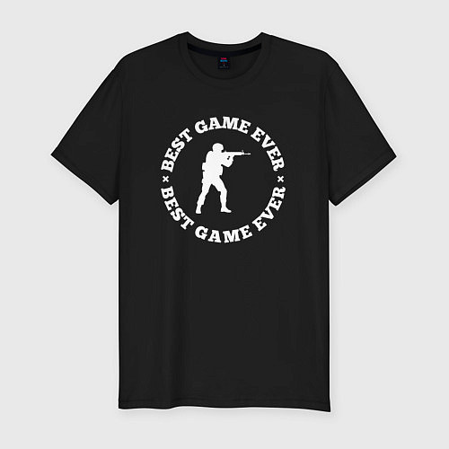 Мужская slim-футболка Символ Counter Strike и круглая надпись Best Game / Черный – фото 1