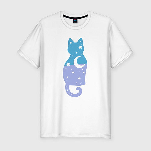 Мужская slim-футболка Night - Cat / Белый – фото 1