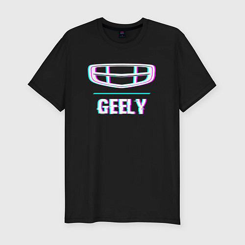 Мужская slim-футболка Значок Geely в стиле Glitch / Черный – фото 1