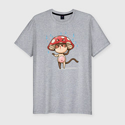 Мужская slim-футболка Кот в шляпе гриба
