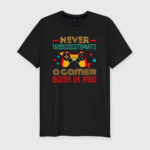 Мужская slim-футболка Никогда не недооценивай геймера 1980 года / Черный – фото 1