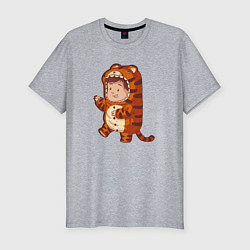 Мужская slim-футболка Ребенок в костюме тигра