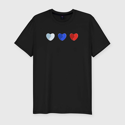 Мужская slim-футболка Триколор в сердечках / Черный – фото 1