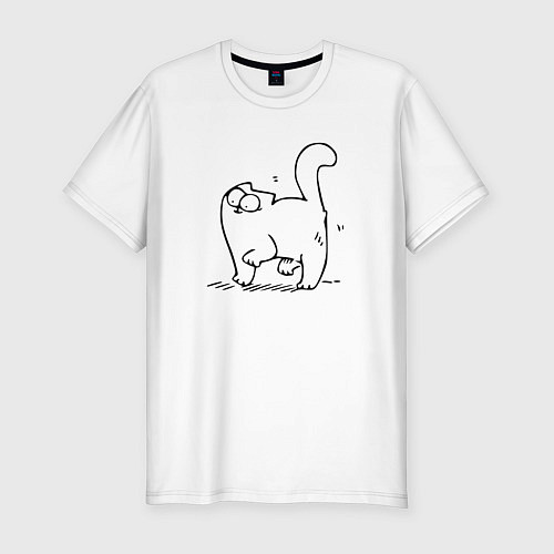 Мужская slim-футболка Прикольный котживотное / Белый – фото 1